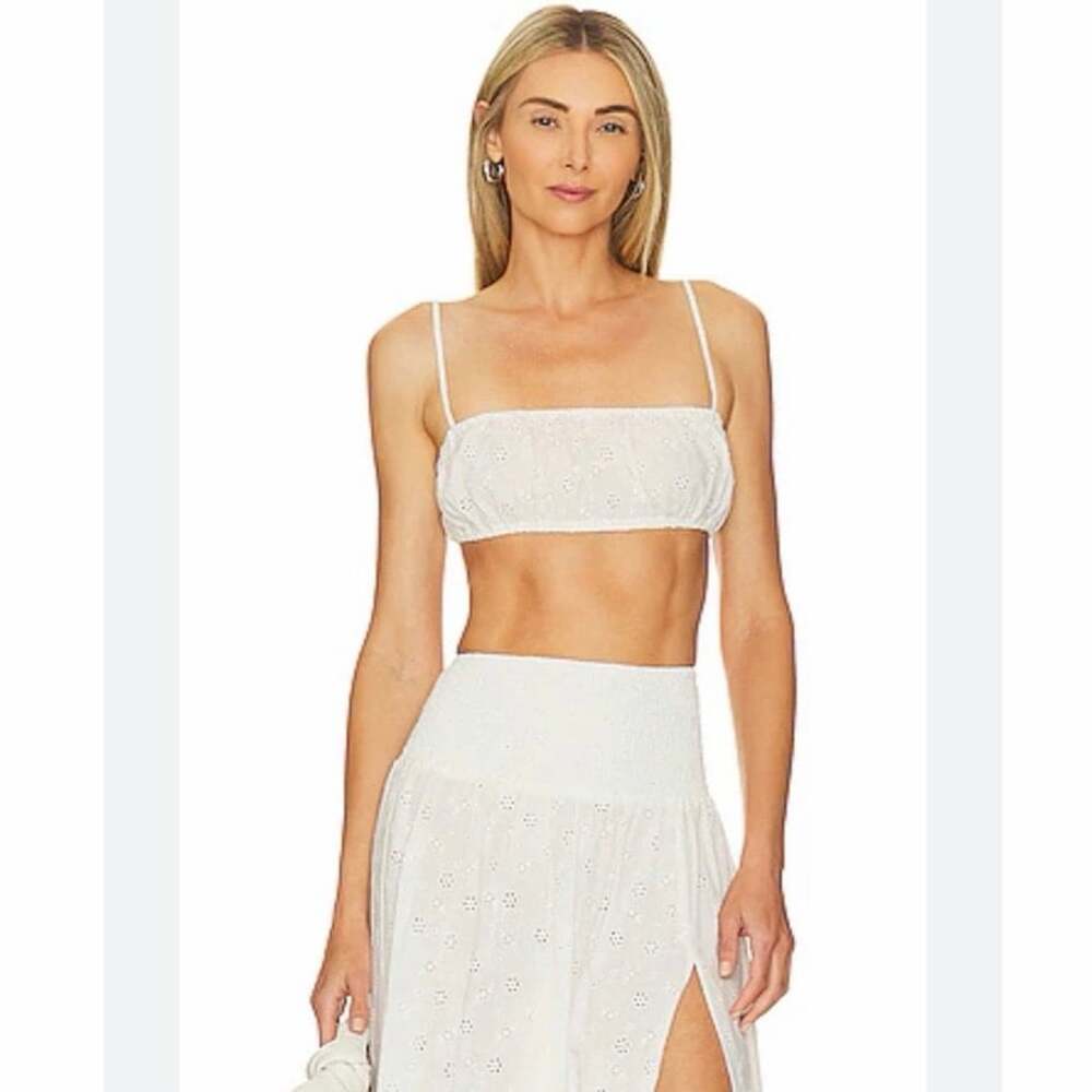 WeWoreWhat Eyelet Ruched Bra Top Off White Cotton Crop Cami Size Medium